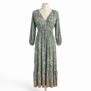 Anthropologie Boemo Maxi Dress Sz M Paisley Smocked Tiered Gypsy Boho Festival